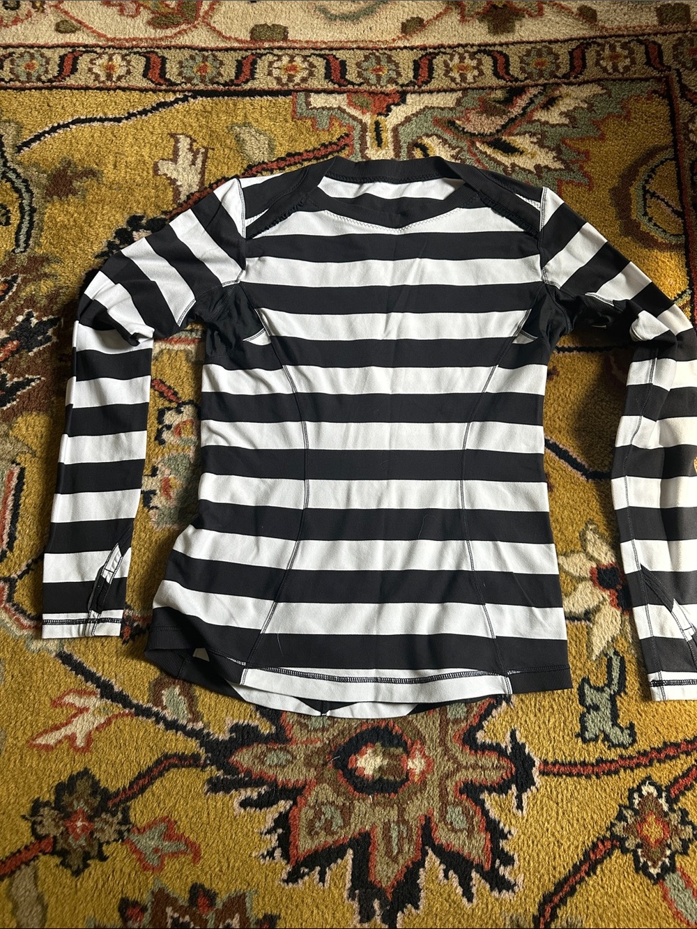 Lululemon Black and White Striped Long-Sleeve running/exercise top